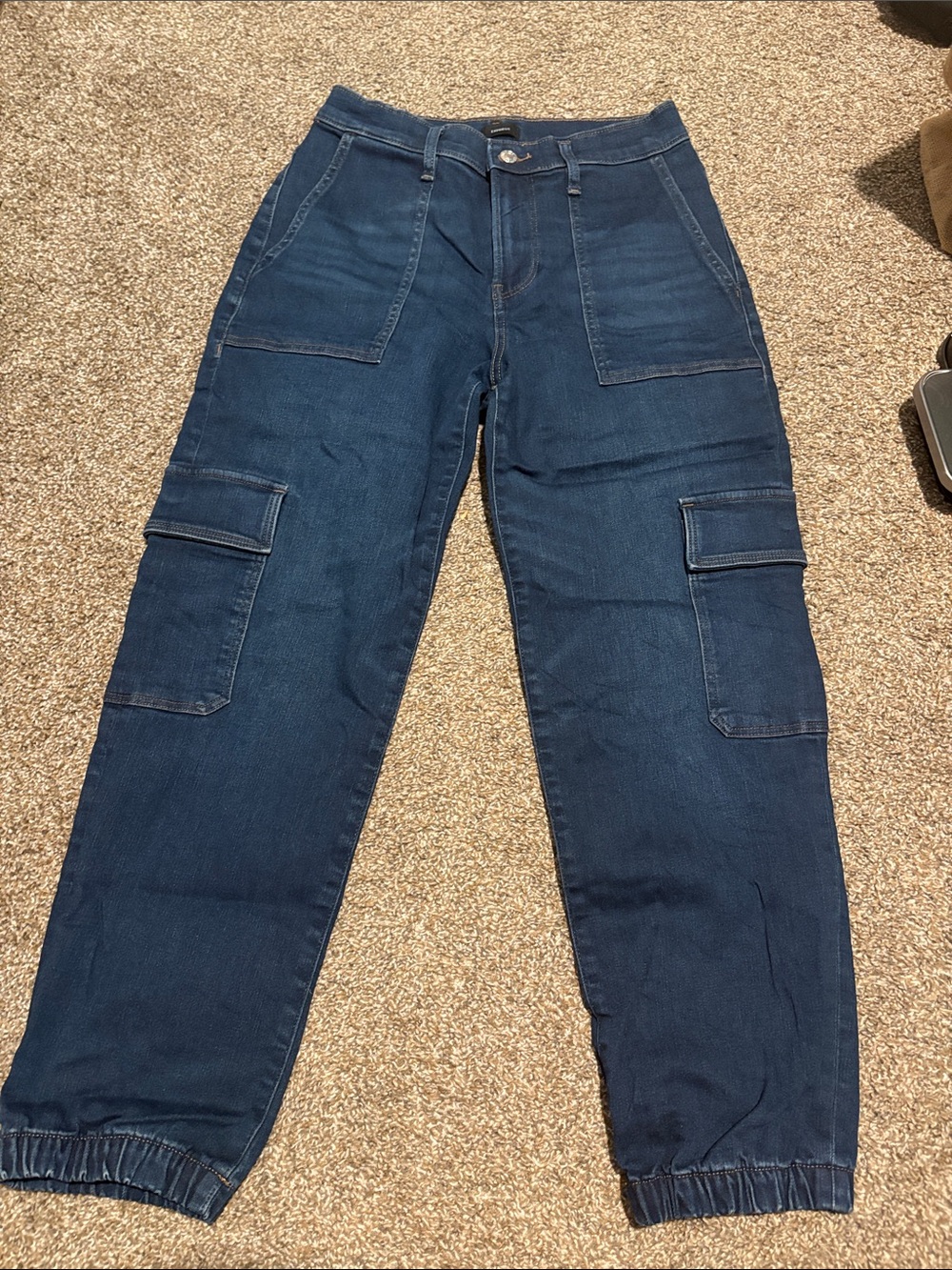 Express Dark Blue Cargo-Style Jeggings with Elastic Cuff